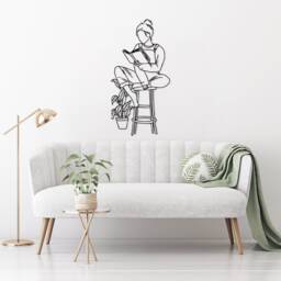 Woman Reading Metal Wall Art Minimalist Line Decor - thumbnail 1