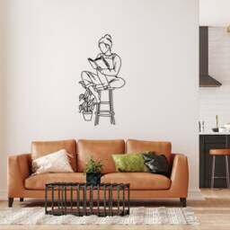 Woman Reading Metal Wall Art Minimalist Line Decor - thumbnail 2