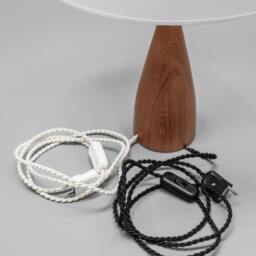 Scandinavian Table Lamp With Turned Wood Body & Cotton Shade - thumbnail 4
