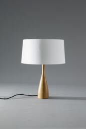 Scandinavian Table Lamp With Turned Wood Body & Cotton Shade