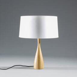 Scandinavian Table Lamp With Turned Wood Body & Cotton Shade - thumbnail 2