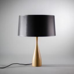 Scandinavian Table Lamp With Turned Wood Body & Cotton Shade - thumbnail 3