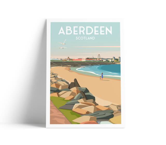 Aberdeen Print - Aberdeenshire Travel Poster Beach Scotland