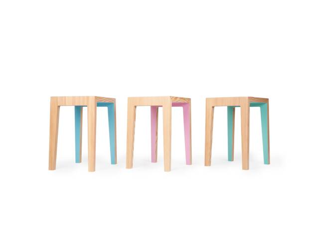 Modern Douglas Fir Accent Stool, Colorful Condo Seating - image 1