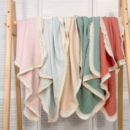 Boho Baby Blanket Organic Cotton Gauze Muslin Swaddle, Crinkle 4-Layer - thumbnail 3