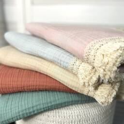 Boho Baby Blanket Organic Cotton Gauze Muslin Swaddle, Crinkle 4-Layer - thumbnail 4