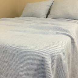 Blue & White Ticking Striped Bed Sheets Set, Crafted From Butter Soft Prewashed Linens - thumbnail 3