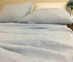 Blue & White Ticking Striped Bed Sheets Set, Crafted From Butter Soft Prewashed Linens - thumbnail 1