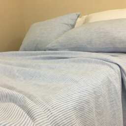 Blue & White Ticking Striped Bed Sheets Set, Crafted From Butter Soft Prewashed Linens - thumbnail 4