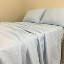 Blue & White Ticking Striped Bed Sheets Set, Crafted From Butter Soft Prewashed Linens - thumbnail 2