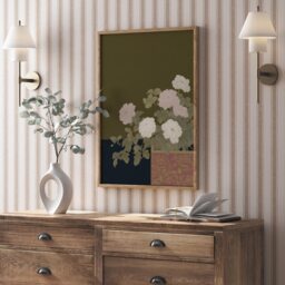 Olive Peony Print, Dark Floral Wall Art, Japanese Inspired Botanical Poster, Moody Bedroom Decor, Neutral Still Life Art - thumbnail 2