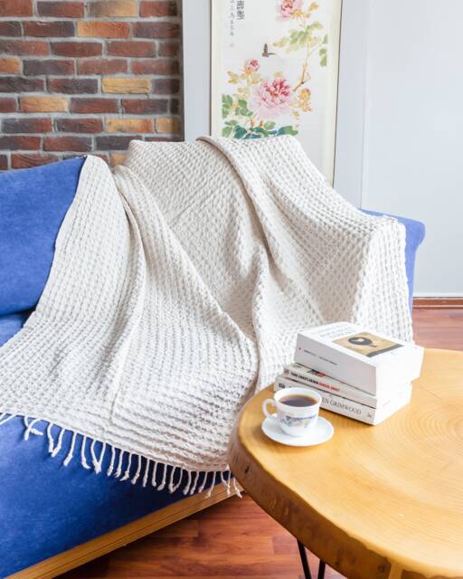 stone Big Waffle High Quality Turkish Cotton Throw Blanket, Couch Cozy Sofa Cover, Bed Spread, Porch Blanket - image 1