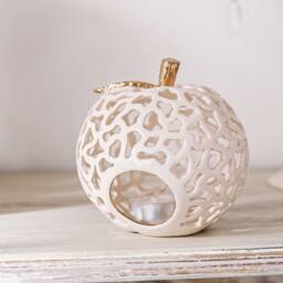 Apple Ceramic Tea Light Holder With Gold Leaf Decor