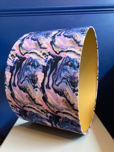 Marbled Galaxy Lampshade, Purple Gold Black Pink Marble Decor, Made To Order - image 1