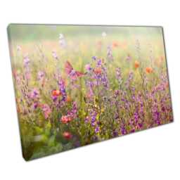 Enchanting Butterfly Meadow Canvas Print Pink & Purple Floral Wall Art For Home & Office - thumbnail 1