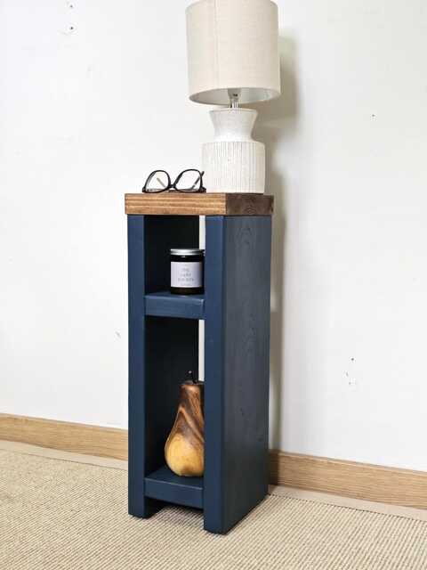 Handmade Slim Wooden Side Table Narrow Accent Lamp Stand - image 1