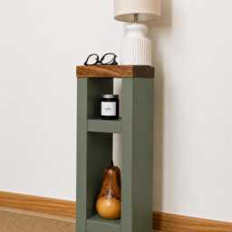 Handmade Slim Wooden Side Table Narrow Accent Lamp Stand - thumbnail 4