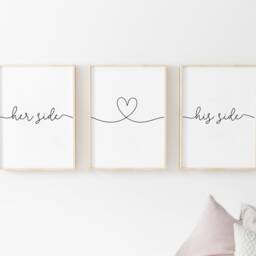 His Side Her Heart Prints, Set Of 3, Bedroom Print, Home Love Calligraphy Quote, Bed Sleep Wall Art - thumbnail 3