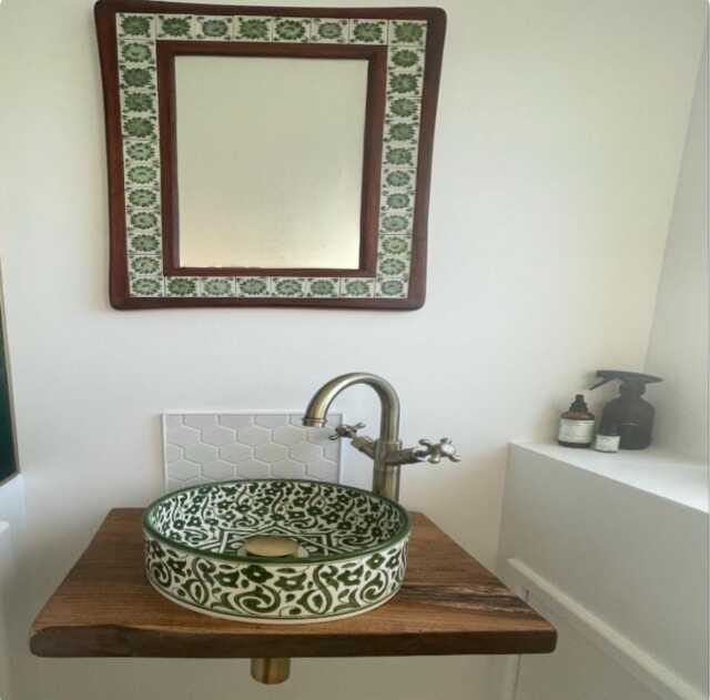 Rustic Elm Bathroom Shelf - Live Edge Basin Wooden Sink - image 1