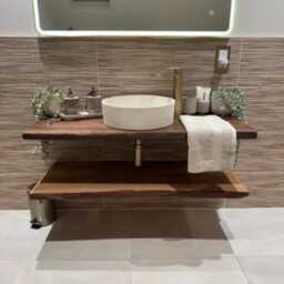 Rustic Elm Bathroom Shelf - Live Edge Basin Wooden Sink - thumbnail 3