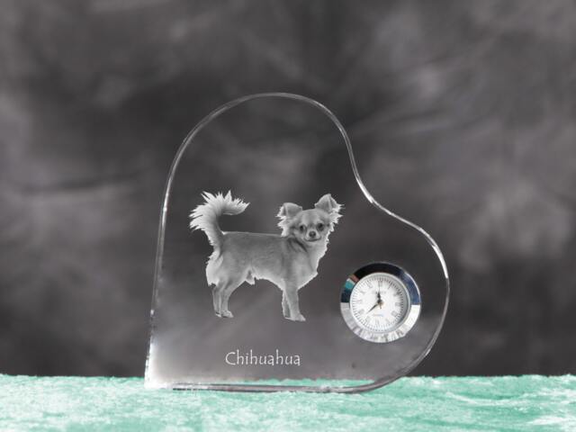 Chihuahua - Crystal Clock in The Shape Of A Heart With Image Pure-Bred Dog - image 1