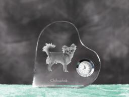 Chihuahua - Crystal Clock in The Shape Of A Heart With Image Pure-Bred Dog - thumbnail 1