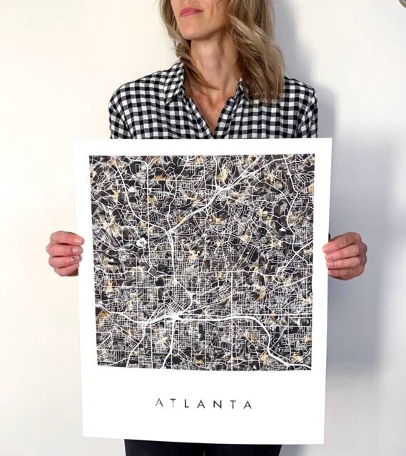 Atlanta Map Urban Fabric Watercolor Texture Painting Georgia City Plan - Art Print Graduation Wedding Anniversary Realtor Travel Wall Co - image 1