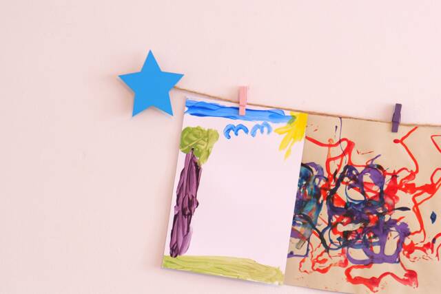 Kids Art Display With Bright Blue Stars, Handmade Wooden Room Decor - image 1