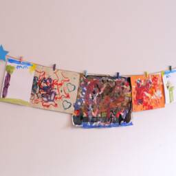 Kids Art Display With Bright Blue Stars, Handmade Wooden Room Decor - thumbnail 2
