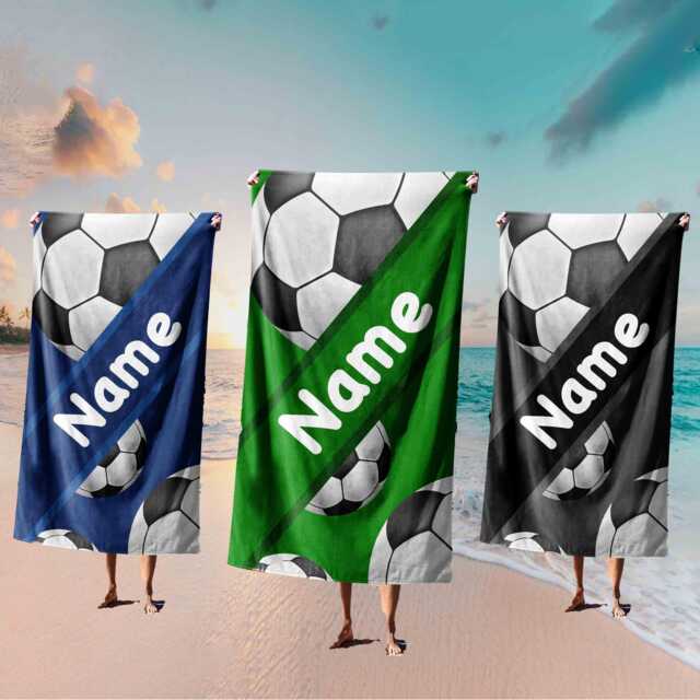 Football Stripe Personalised Towel Custom Name & Colour Sports Themed Bathroom Gift Cool Fan Accessory For Kids Teens Adults - image 1