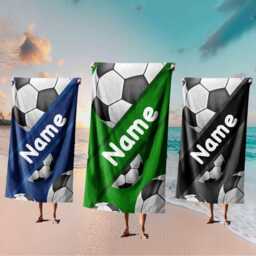 Football Stripe Personalised Towel Custom Name & Colour Sports Themed Bathroom Gift Cool Fan Accessory For Kids Teens Adults - thumbnail 1