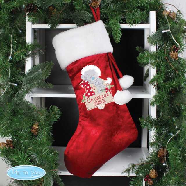 Personalised Me To You Tiny Tatty Teddy Luxury Red Stocking - 1St Christmas Personalised Stocking Santa - image 1