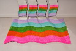 Handmade Tufted Area Rug in A Wavy Striped Rainbow Design. 70S Retro, Abstract Art, Scalloped Rug, Colorful Carpet - thumbnail 1