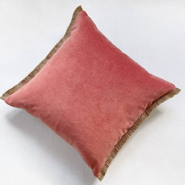 Coral Velvet Pillow Cover Jute Fringe Accent Cushion - image 1