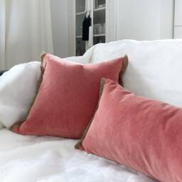 Coral Velvet Pillow Cover Jute Fringe Accent Cushion - thumbnail 2