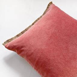 Coral Velvet Pillow Cover Jute Fringe Accent Cushion - thumbnail 3