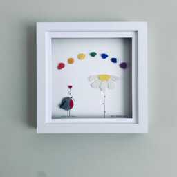 Cornish Sea Glass Wall Art Rainbow, Robin, Daisy Sentimental Framed Picture Personalised Custom Gift Handmade in Cornwall - thumbnail 2