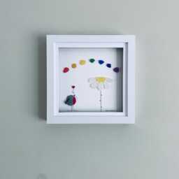 Cornish Sea Glass Wall Art Rainbow, Robin, Daisy Sentimental Framed Picture Personalised Custom Gift Handmade in Cornwall - thumbnail 4