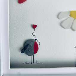 Cornish Sea Glass Wall Art Rainbow, Robin, Daisy Sentimental Framed Picture Personalised Custom Gift Handmade in Cornwall - thumbnail 3