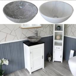 Cloakroom Bathroom Vanity Unit Cabinet Black Quartz Marble Stone Wash Basin 308Pbqsbc