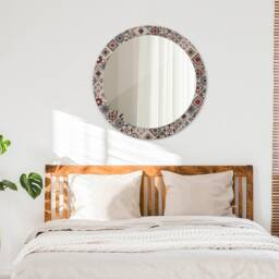 Turkish Pattern, Gray, Round Mirror Frame, Colorful, Glass Wall Art, Printed - thumbnail 3