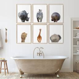 Set Of 6 Animal Butt Prints, Bathroom Wall Decor, Safari Animals, Home Nursery Art, Minimalist, Elephant, Boho Funny - thumbnail 3