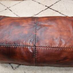 Moroccan Leather Pouf, Brownleather Pouf, Ottoman Handmade Morocco, Footstool, Berber Floor Cushion, Large Moroccan Pouf, Leather Gift - thumbnail 2