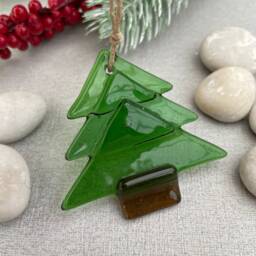 Green Fused Glass Christmas Tree Festive Decoration - Short