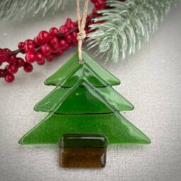 Green Fused Glass Christmas Tree Festive Decoration - Short - thumbnail 2