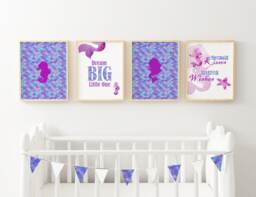 Mermaid Watercolor Nursery Wall Art, Unique Gift, Digital Download, Girls , Baby Shower Girl's Room, Dream Big - thumbnail 1