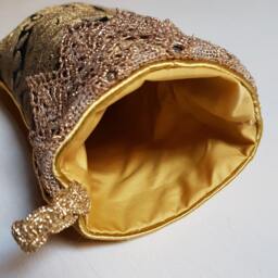 Luxury Christmas Stocking Blue & Gold Silk Brocatelle Rubelli Fabric Tebaldo Pattern - Made in Italy - thumbnail 3