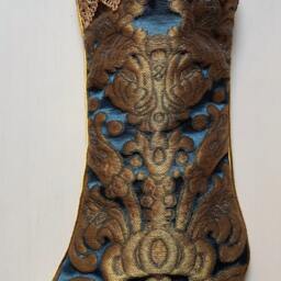 Luxury Christmas Stocking Blue & Gold Silk Brocatelle Rubelli Fabric Tebaldo Pattern - Made in Italy - thumbnail 2