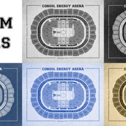 Vintage Consol Energy Arena Blueprint Pittsburgh Penguins Stadium Art - thumbnail 3