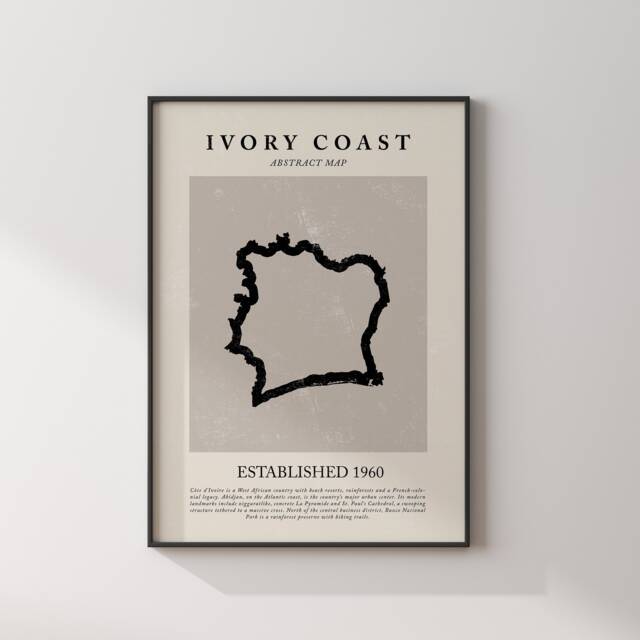 Ivory Coast Map Vintage Abstract Wall Art Print Picasso + Matisse Inspired Travel Poster - image 1